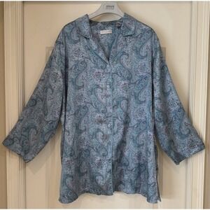 Valerie Stevens Blue Satin Paisley Sleep Shirt Night Gown Pajama Size 3X Lounge